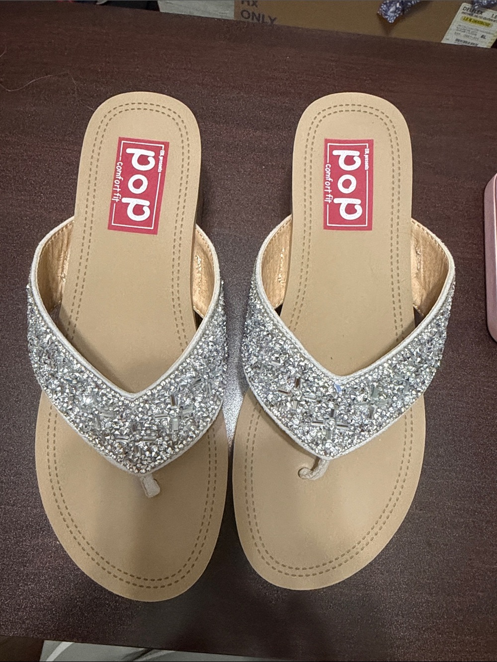 pop Silver Sparkle Women's Beaded Thong Sandals